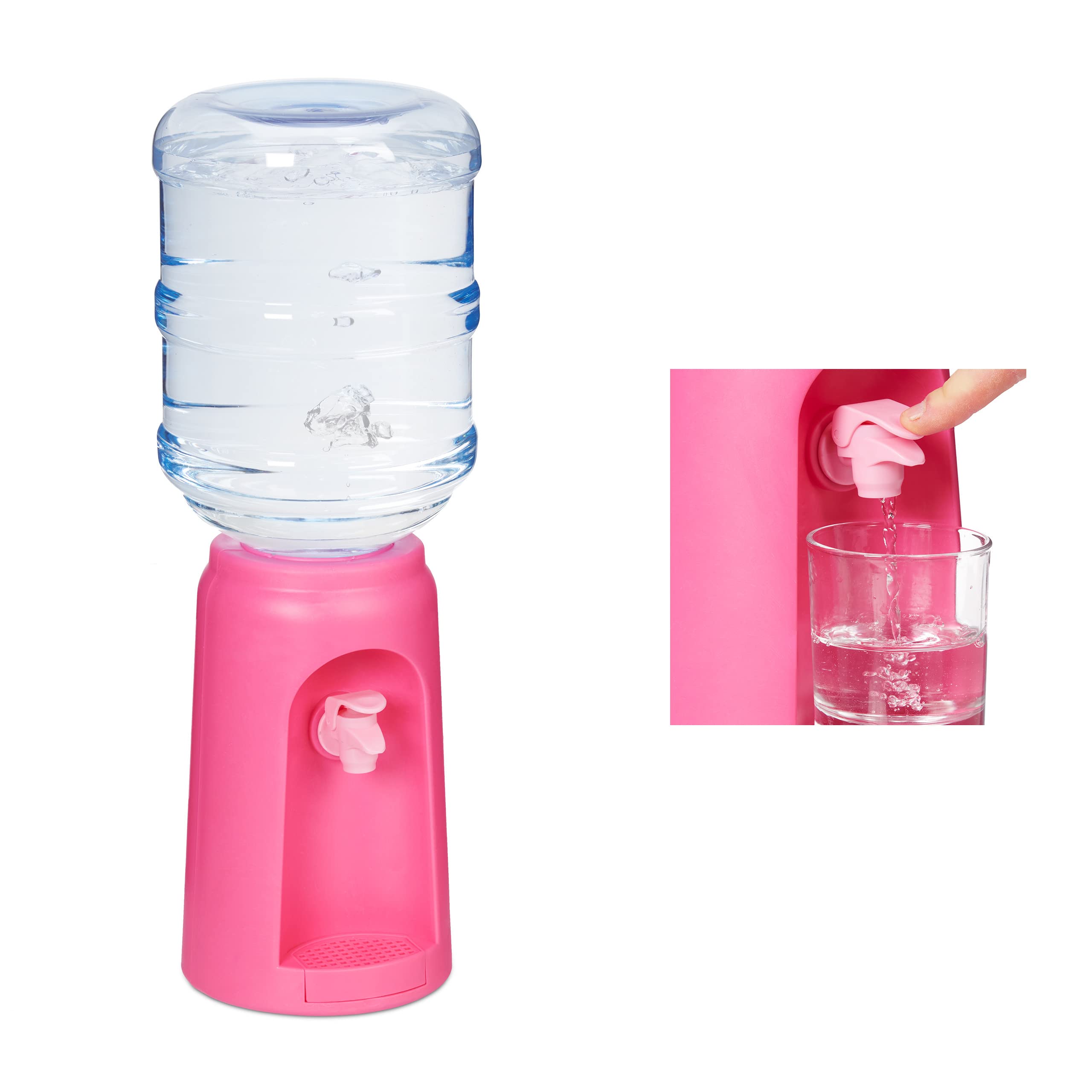 Relaxdays Mini Water Dispenser, Tank & Tap, 4.5 L, Office Drink Fountain, Gallon, Plastic, HxD: 47.5x17cm, Pink