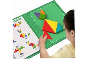 Magnetic Tangram Puzzle Book - Wooden with 96 Challenges, Educational Travel Toy for Kids Adults