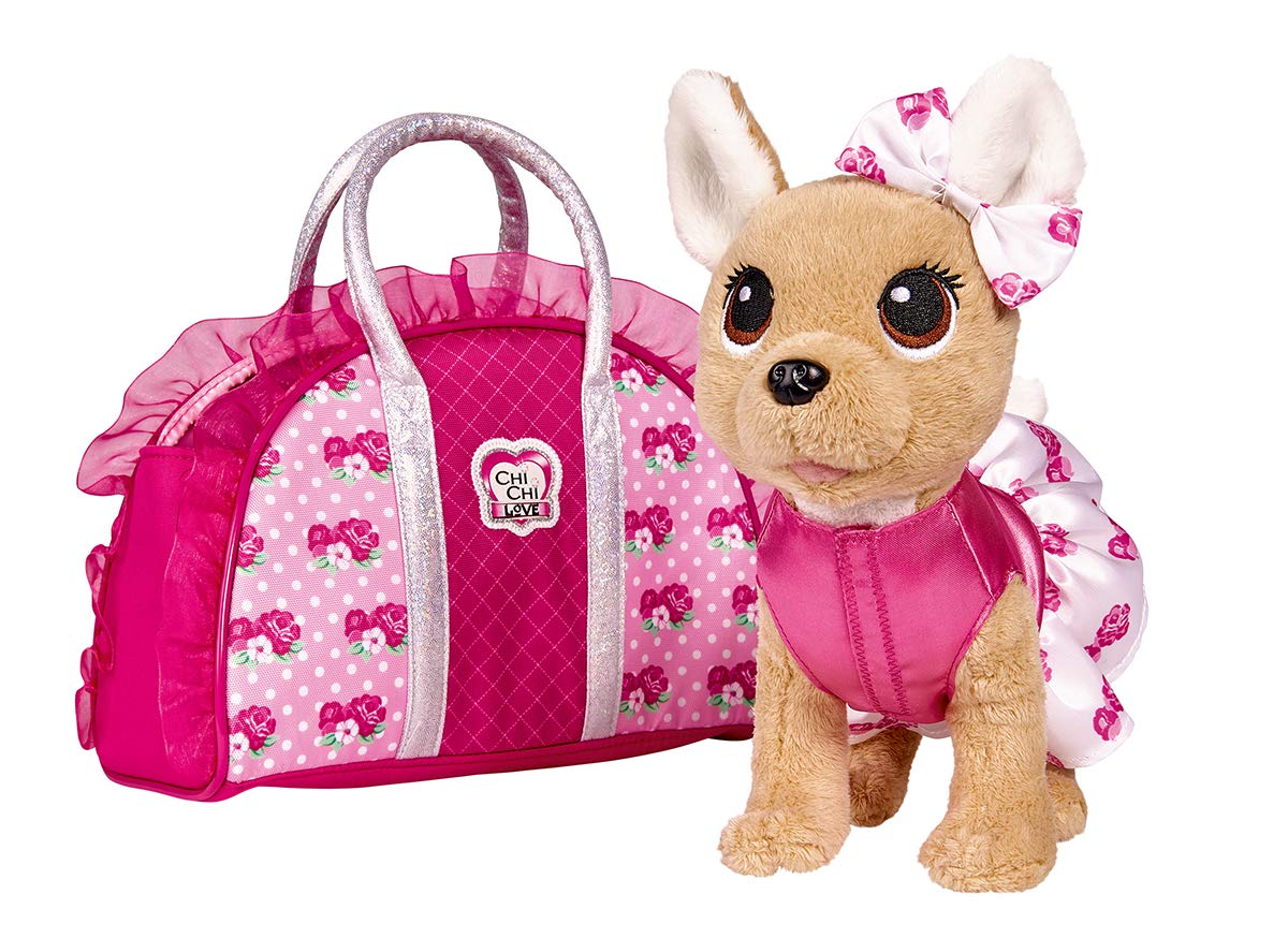 Simba 105893346 Chichi Love Rose Fashion, Chihuahua Plush Dog in Cute Rose Outfit with Matching Bag, 20 cm, from 5 Years