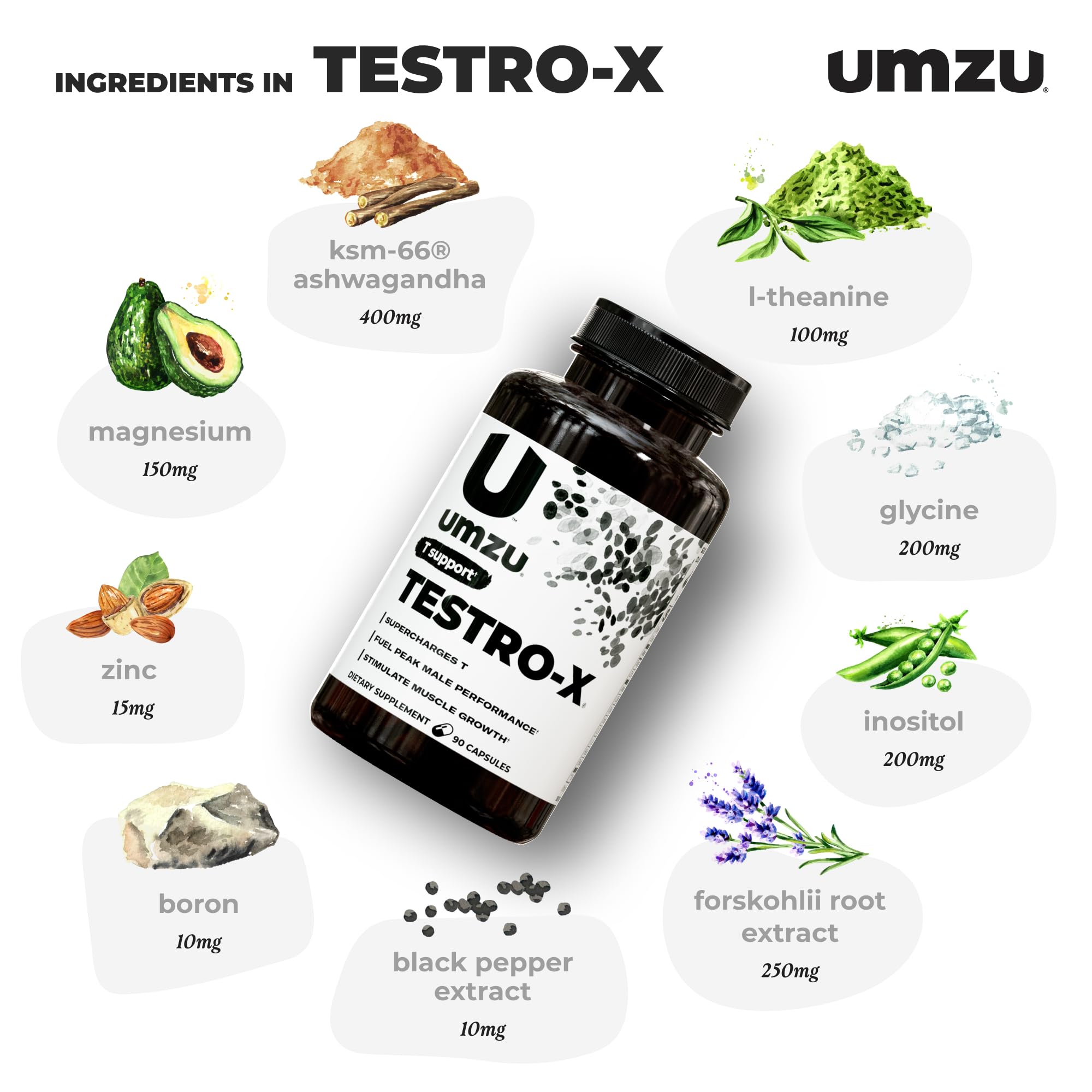 UMZU Testro-X Supplement for Men - Support Energy, Focus, Muscle Pumps, & Healthy T Levels (30 Day Supply | 90 Capsules)