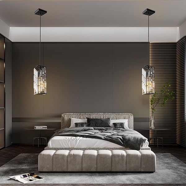 FDPBY BLACK PENDANT LIGHTING MODERN PENDANT LIGHT, MINI CRYSTAL CHANDELIERS,ADJUSTABLE PENDANT LIGHT FIXTURE FOR KITCHEN ISLAND DINNING ROOM BEDROOM (3 PACK)