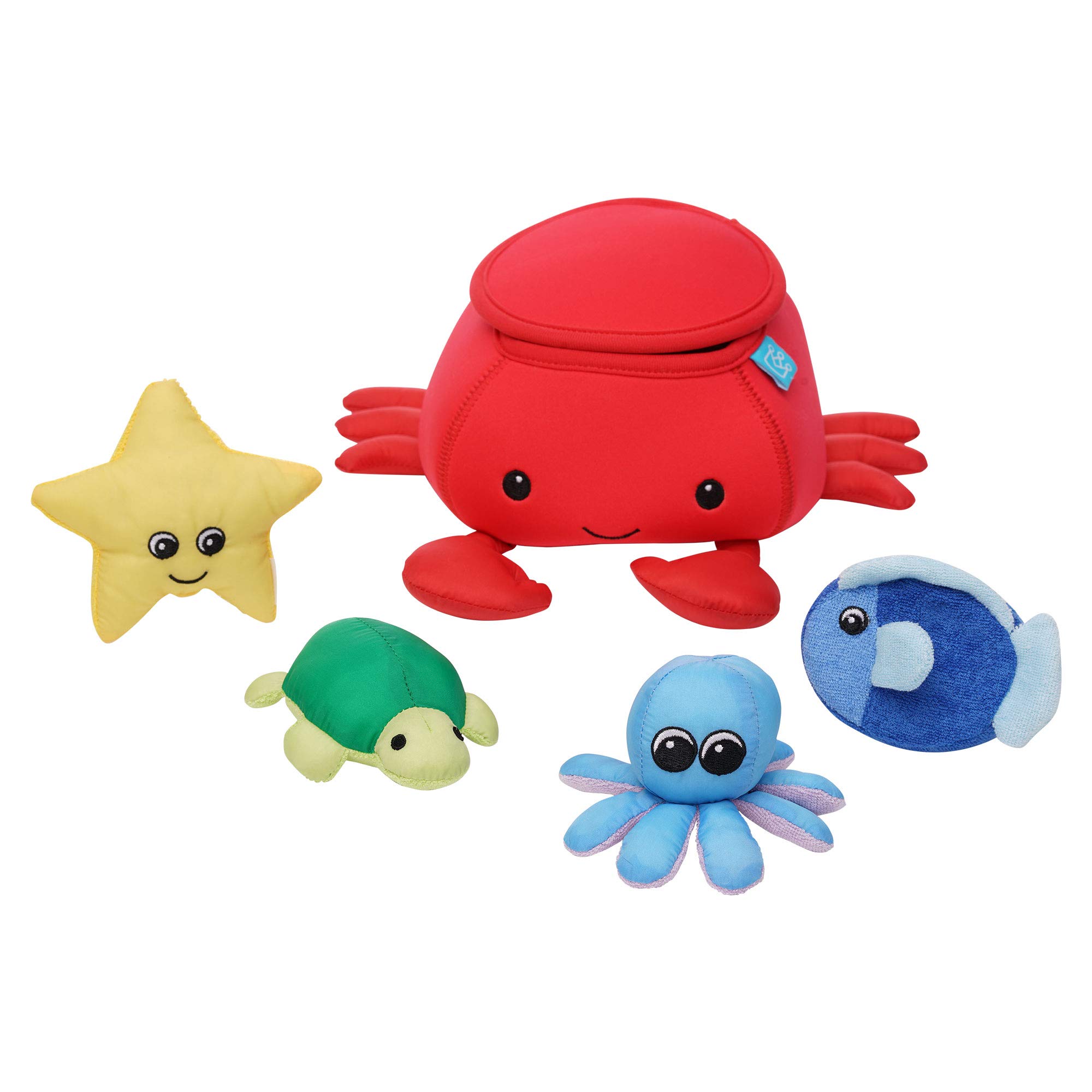 Manhattan Toy Neoprene Crab 5 Piece Floating Spill n Fill Bath Quick Dry Sponges and Squirt Toy