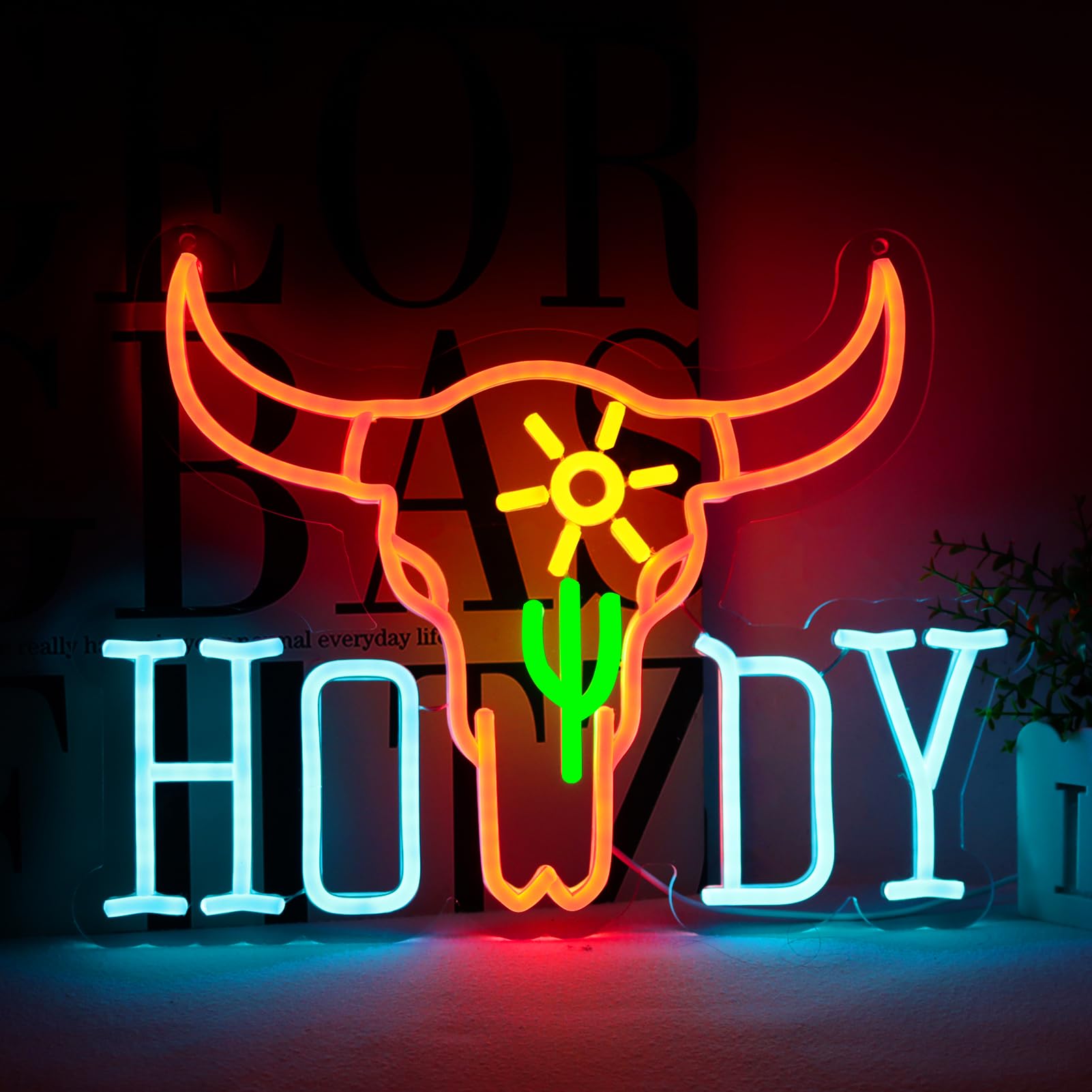 Photo 1 of Vinray Howdy Cowboy Longhorn Rodeo Neon Sign for Western Decor,Hello Led Light for Party Bar Man Cave and Game Zone Decoration,5V USB Powered,Easy Hanging.
