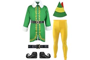 Boveco Men Elf Costume Christmas Outfit Cosplay Santa Deluxe Adult Suit Halloween Xmas Holiday Party Full Set