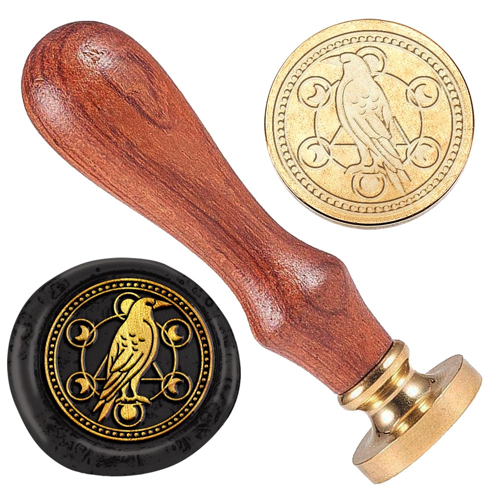 DELORIGIN 1" Crow Wax Seal Stamp Retro Sealing Stamps Removable Brass Head Seal Stamp with Wooden Handle Sealing Wax for Envelope Greeting Card Letter Wedding Invitations Gift Wrapping Decor