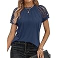 AUTOMET Womens Tshirts Trendy Fashion Tops Lace Short Sleeve Business Tee Shirts Casual Knitted Blouses Summer Outfits