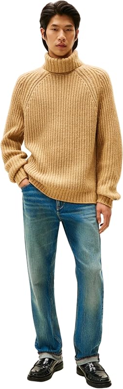 Pull Homme Chunky Rib Roll Neck Pull en Maille, Beige (Timeless Camel), XXL