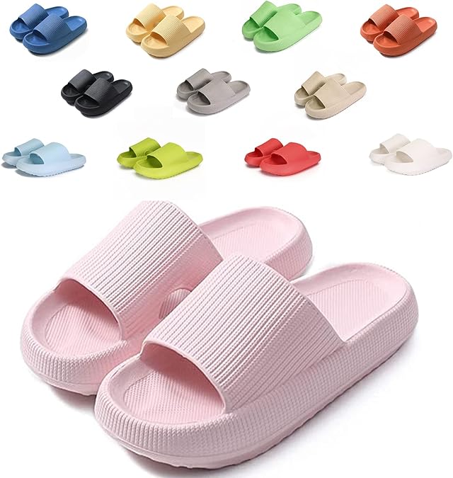 rosyclo Pillow Slides Slippers,Unisex Platform Home Bathroom Spa Massage Foam Shower Slide