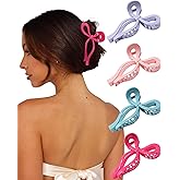 4 PCS Bow Hair Clips Bow Claw Clip for Women Nonslip Large Hair Claw Clips for Thin and Thick Hair Strong Hold Hair Bows (Pink+Watermelon Red+Light Purple+Sky Blue)