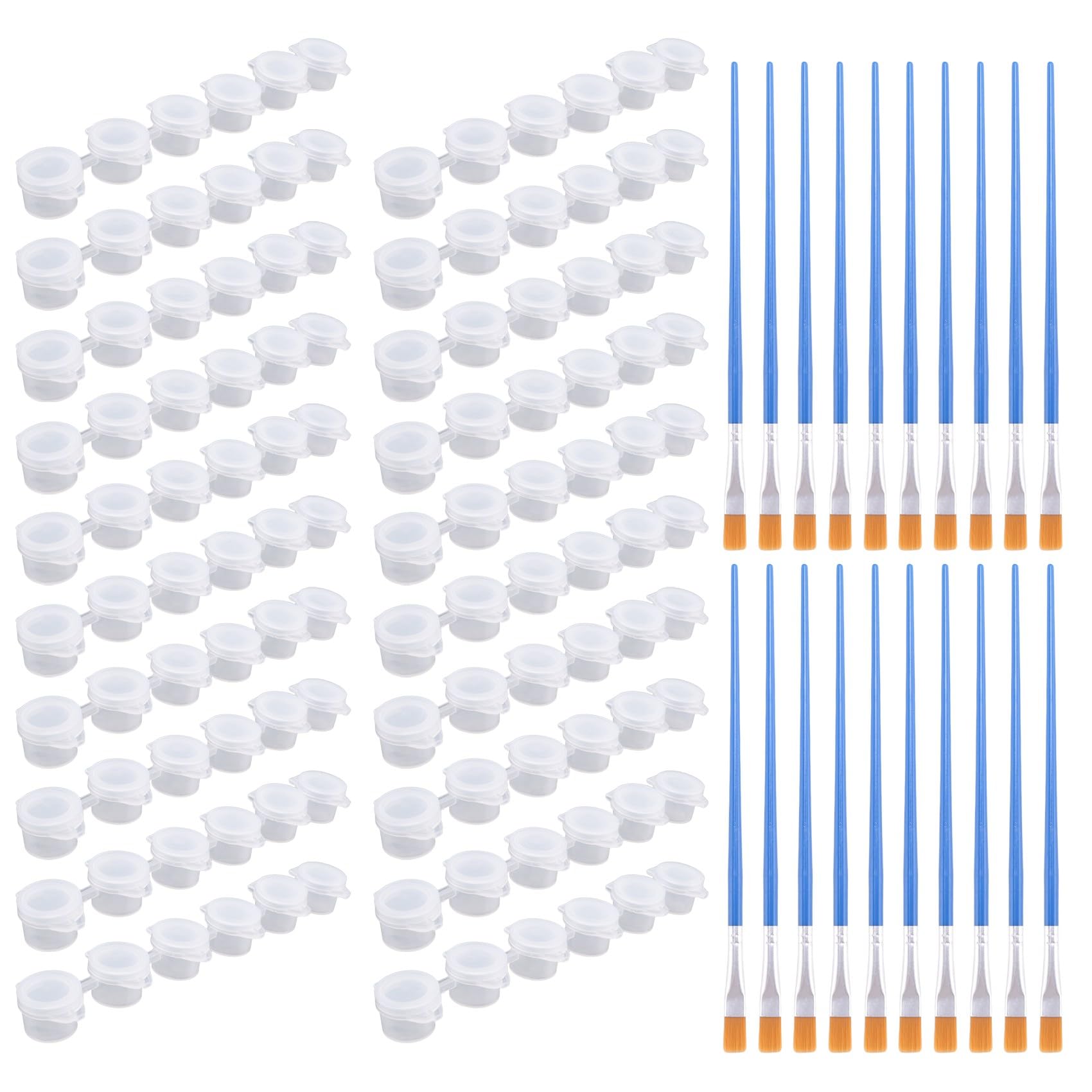 RESFNSE 20 Strips 120 Pots Empty Paint Pots Strips Mini Clear Storage Containers and 20 Pcs Paint Brushes Painting Arts Crafts