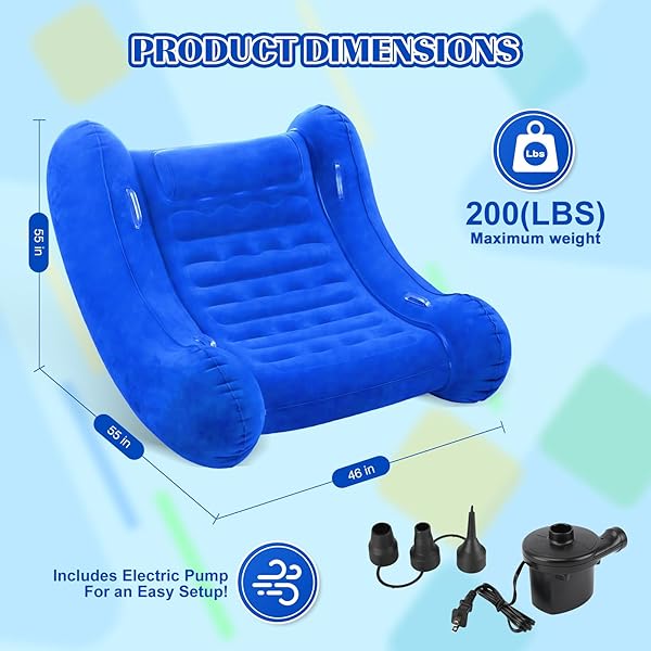 SENSORY ROCKER CHAIR FOR KIDS, 42” X 42” X 46” AIR CLOUD ROCKER, INFLATABLE SENSORY CHAIR FOR CHILD WITH AUTISTIC & ADHD, INDOOR/OUTDOOR TODDLER ROCKING CHAIR-INCLUDES ELECTRIC AIR PUMP