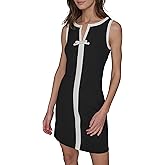 Karl Lagerfeld Womens Sleeveless Split Neck Contrast Trim A-line Mini Dress with Bow Detail