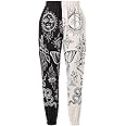 Amuver Women's Boho Hippie Harem Pants High Smocked Waist Printed Patchwork Sweatpants Yoga 90S Goth Baggy Casual Trousers