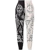 Amuver Women's Boho Hippie Harem Pants High Smocked Waist Printed Patchwork Sweatpants Yoga 90S Goth Baggy Casual Trousers