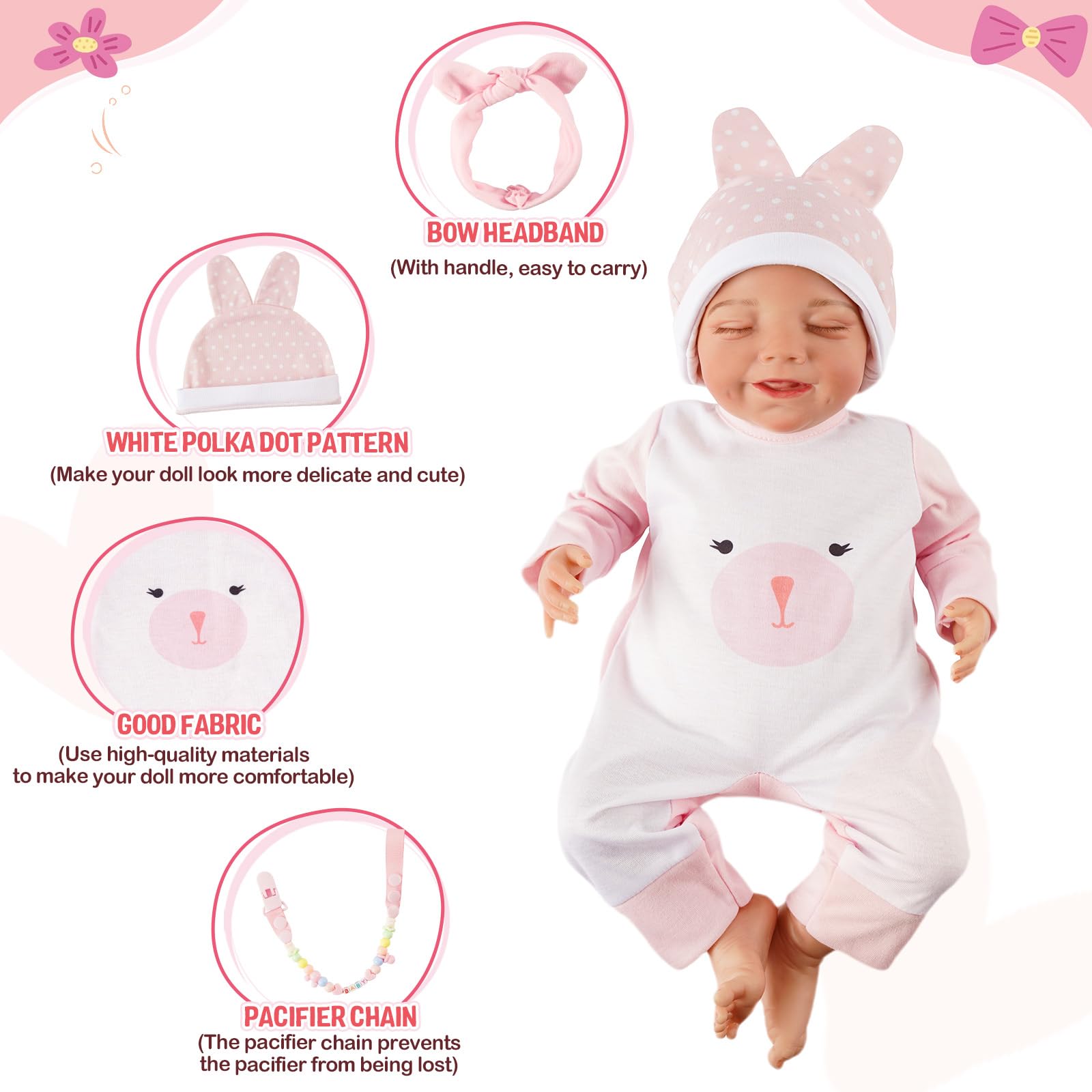 BABESIDE 2 PCS Reborn Baby Doll Clothes with Hat for 17-22 Inch Dolls, Bunny Baby Dolls Outfit Accessories Set BabyClothing,Girls