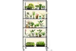 Bstrip DIY Plant Shelf with Grow Lights, Grow Light Shelf with Adjustable Rack and Wheels, Plant Stand, 8-Pack 192W T8 3000K Full Spectrum Grow Lights for Seed Starting,Seed Tray(29.5L x 13.8W x70.9H)
