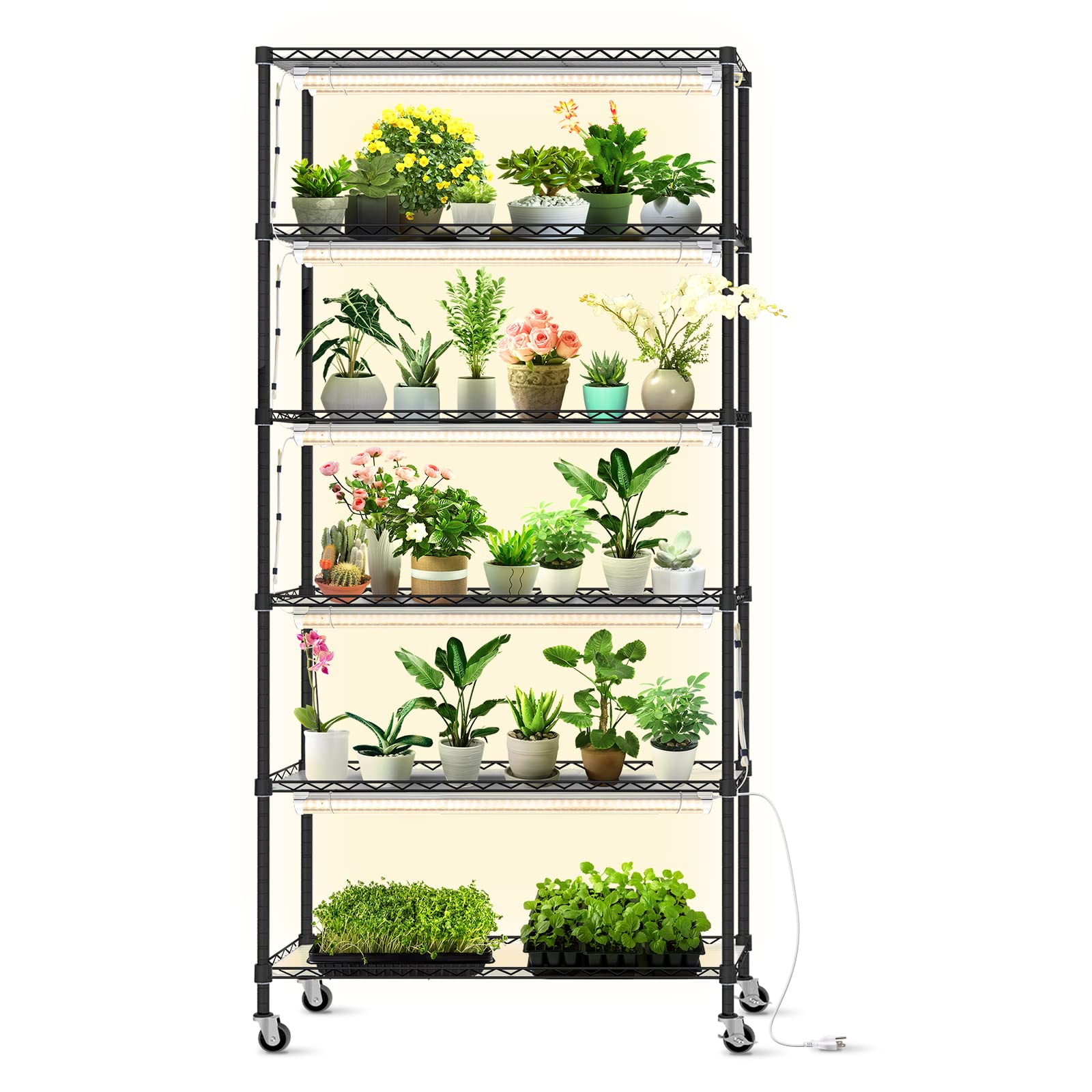 Photo 1 of **SELLING FOR PARTS AS PARTIAL SET**SCAPES ON CORNER*Bstrip DIY Plant Shelf with Grow Light, Grow Light Shelf with Adjustable Rack and Wheels, Plant Stand, 8-Pack 192W T8 Full Spectrum Lamps, ideal for Seed Starting, Seed Tray, 29.5"L x 13.8"W x70.9"H
