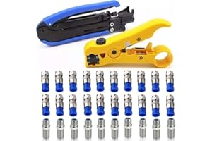 Gaobige Coaxial Compression Tool Coax Cable Crimper Kit Adjustable rg6 rg59 rg11 75-5 75-7 Coaxial Cable Stripper with 20pcs F Male And 10pcs Female to Female rg6 Connectors