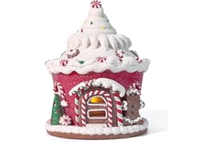 ETNORSU Lighted Christmas Gingerbread House Ornaments, Christmas Candy Gingerbread House Decor with LED Light, Bling Candy House Gingerbread Ornaments Desktop Adornment for Indoor Room Decor (Pink-New)