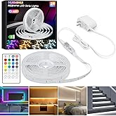 HUEMIHUI 50Ft RGBWW+IC LED Strip Lights,Dimmable Multi-Colored+3000K-6500K LED Lights with Remote,Self-Adhesive Color Changing RGB Tape Lights,24V Cuttable DIY Light Strip for Home Bedroom Stair-50Ft