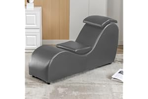 MUZZ Yoga Chaise Chair w/Adjustable Cushion, Modern Faux Leather Yoga Chair for Adults Yoga Stretching, Relaxation, Chaise Lounge for Living Room- PVC/Glossy Grey
