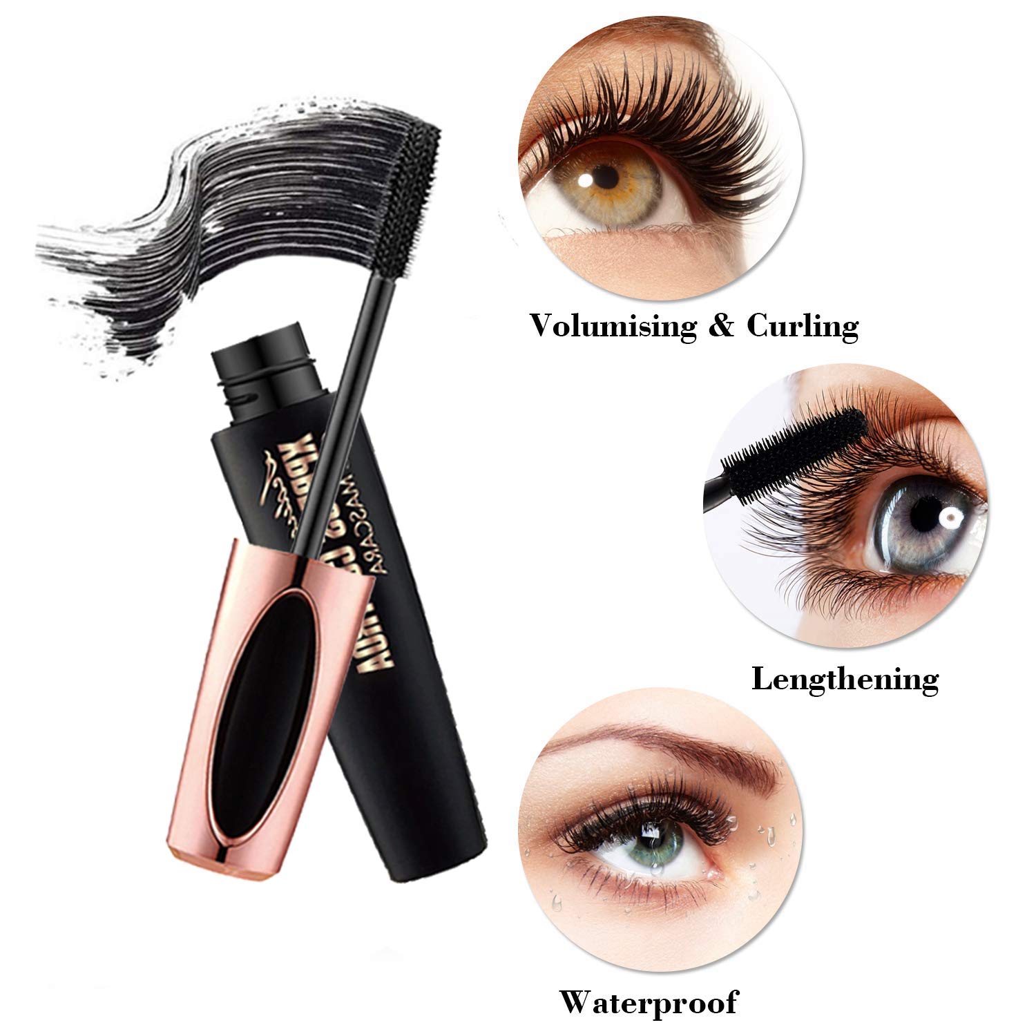 2PCS 4D Silk Fiber Eyelash Mascara Waterproof, Extra Long Lash Mascara, Lengthening and Thick, Long Lasting, Smudge-Proof, Voluminous Eyelashes, Natural Extension Mascara : Beauty