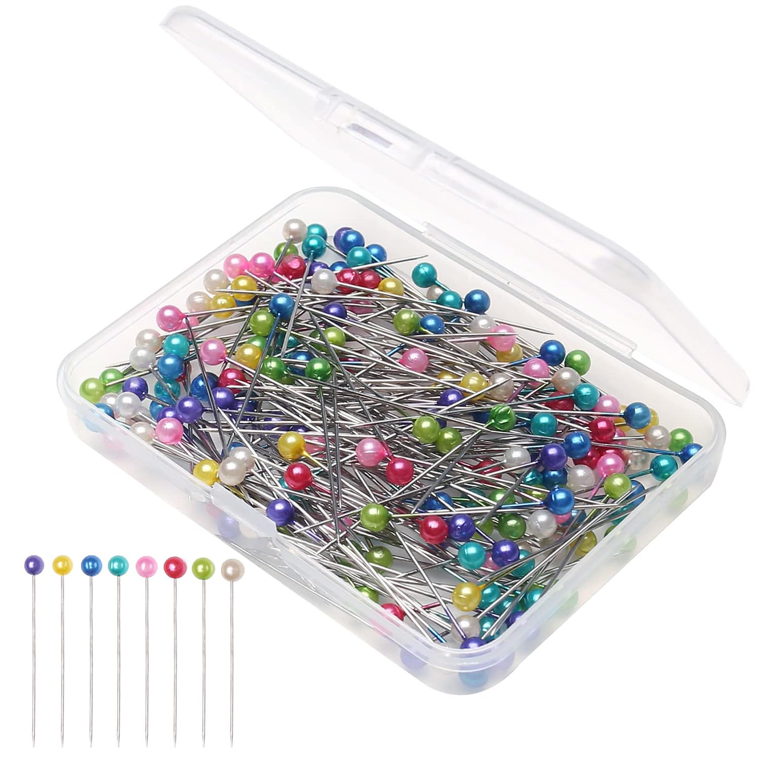 600 Pcs Sewing Pins Multicolored Glass Heads Dressmaking Pin with Storage Box, 38 mm Long Straight Pins for Fabric Dressmaker Jewelry DIY Craft Sewing Projects Wedding Parties Decorations