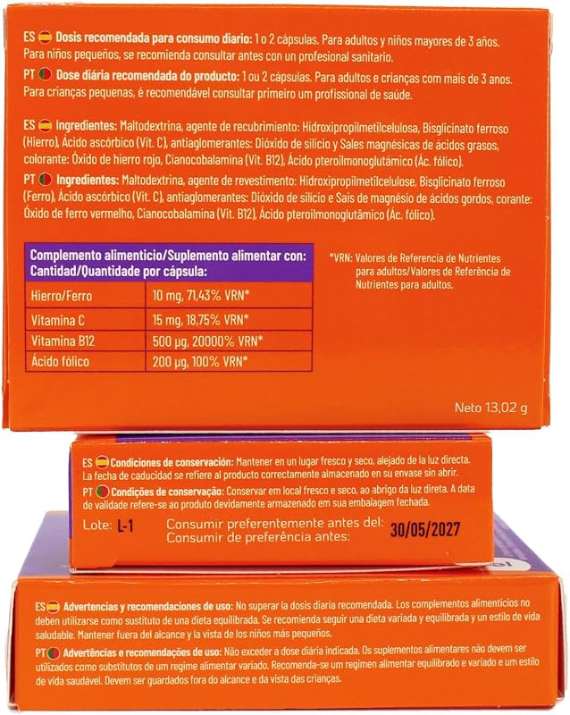 Hierro Vitamina B12 Veggie, 30 Cápsulas Veganas