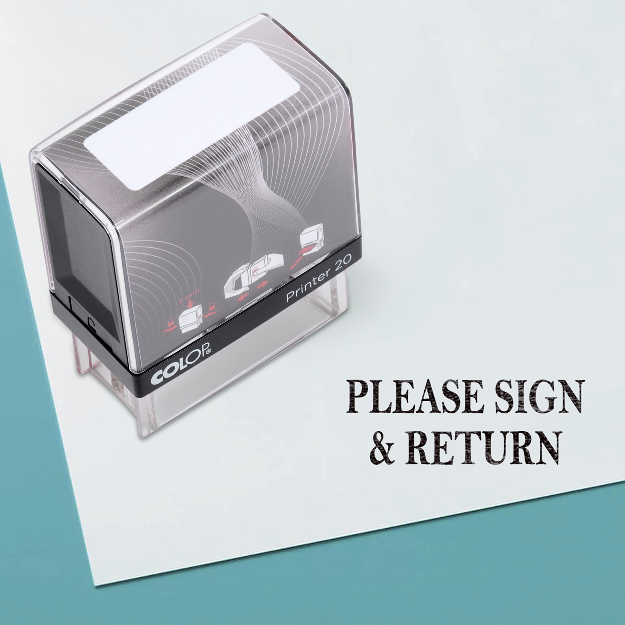 Please Sign & Return Self Inking Rubber Stamp Black Ink Office Stamp Colop Mini Stamper Small