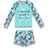 PHIBEE Girls' Rash Guard Set Long Sleeve UPF 50+ Sun Protection Two-Piece Swimwear