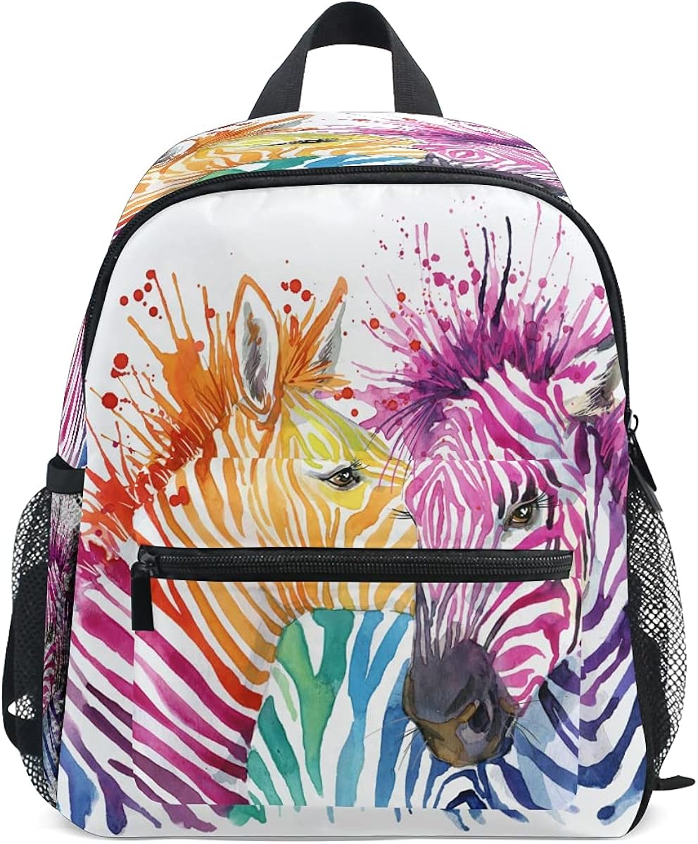 BOLOL Rainbow Zebra Kids Backpack School Bag, Animal Prints Preschool