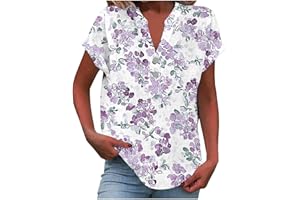 Womens Summer Tops Short Sleeve Linen Shirts Dressy Casual Button Henely V Neck Blouse Boho Tunic Tops Trendy Clothes