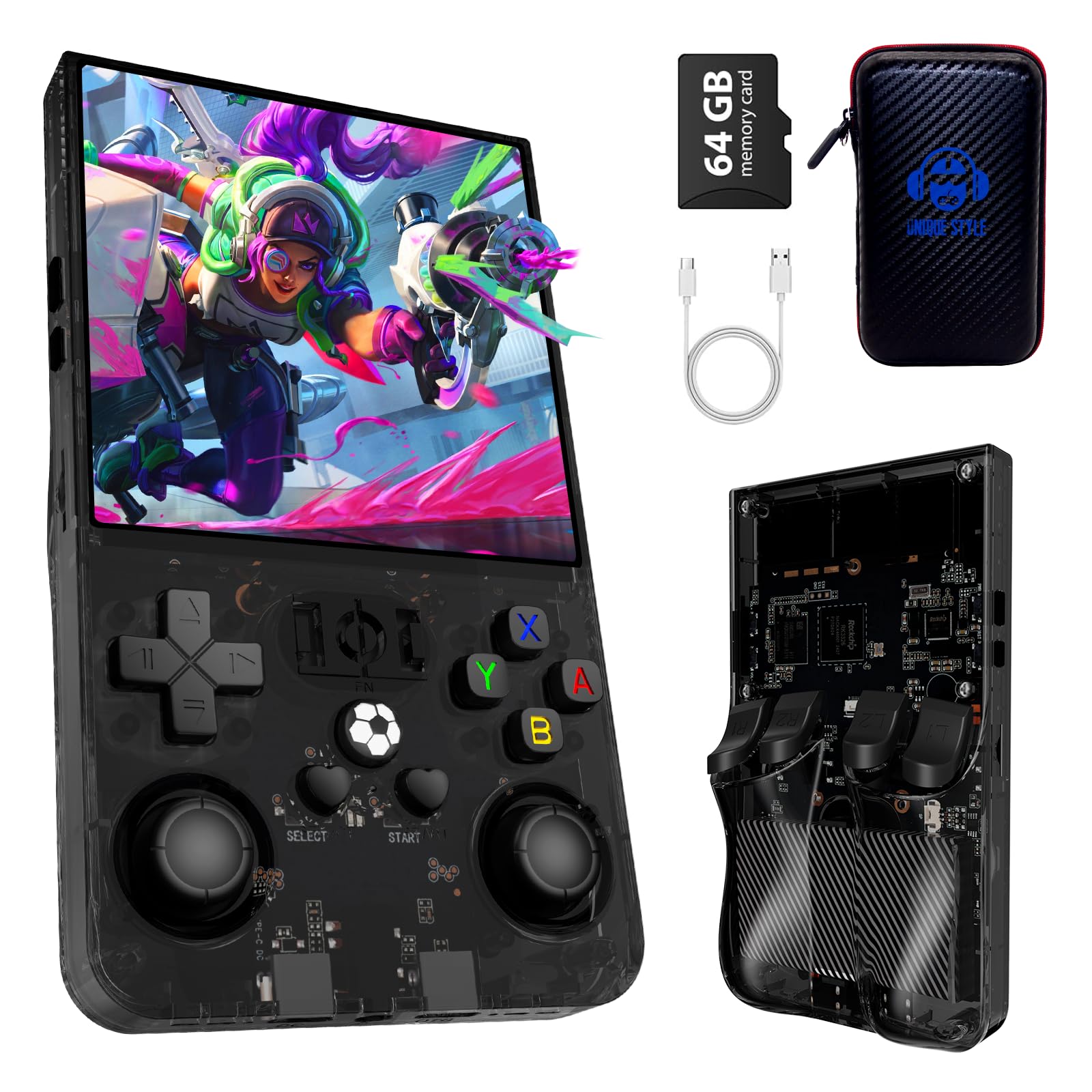 Photo 1 of 2025 New R36Max Handheld Game Console Portable Mini Retro Game Console 4.0" IPS Video Game Console Built-in 64GB TF Card Pre-Installed Over 18,000 Retro Games, 4000mAh Battery (Black-MAX)