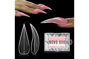 NOVO OVO Curved Stiletto Nail Dual Forms for Poly Gel Extension of 3D Eagle Claw, XL XXL Hawk Curve Sculptural Acrylic Nails, Reusable Full Cover Molds Halloween Nail Art Design 280 Pcs 14 sizes
