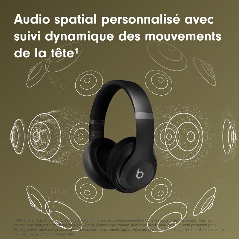 Studio Pro - Casque sans Fil avec Bluetooth et Réduction du Bruit - Audio Spatial personnalisé, Audio USB-C au Format Lossless, Compatibilité Apple et Android - Noir