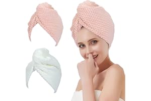 MAOPAOBEAUTY 2 Pack Microfiber Hair Towel, Soft and Absorbent Hair Towel Wrap with Double Buttons, Hair Drying Towels for Women Anti Frizz to Dry Hair Fast, Hair Plopping Towel Curly (Beige&Light pink)