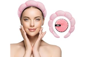 BERIENS, Puffy Spa Headband, Pink Spa Headband, Spa Headband for Washing Face, Skincare Headbands,Terry Towel Cloth Cute Bubble Headband, Makeup Headband with Makeup Remover Pad (PINK)