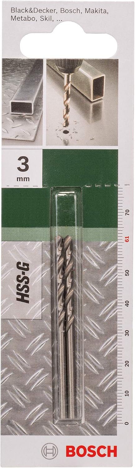 Bosch 2pcs. HSS-G Drill Bit (Metal, Hard Plastic, diameter 3 x 33 x 61mm, Accessory Drill Driver), Silver, 2 pcs - Image 3