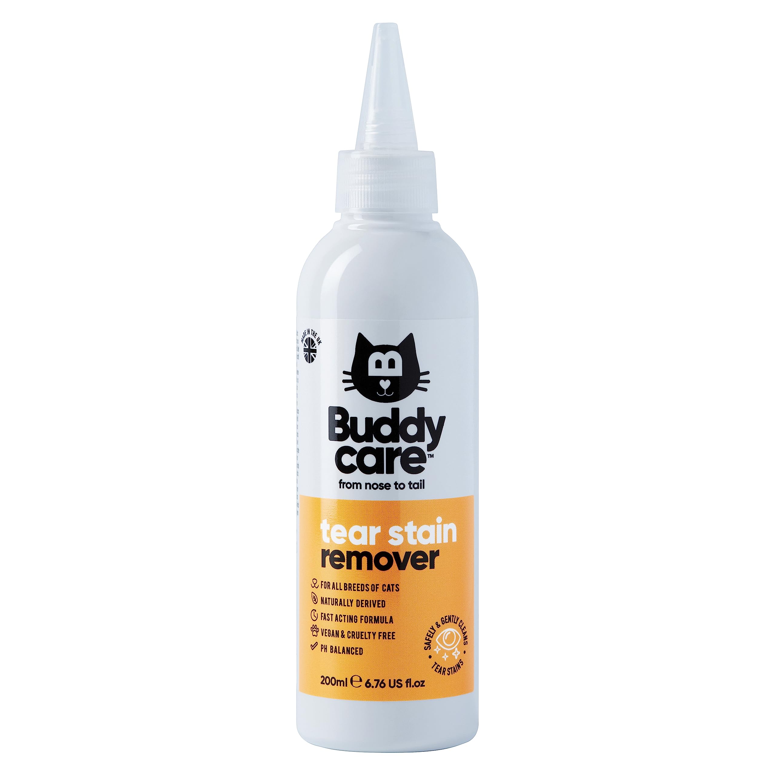 Cat Tear Stain Remover by Buddycare | Fast-Acting Tear Stain Remover for Cats| Naturally Derived, PH-Balanced Formula (200ml)