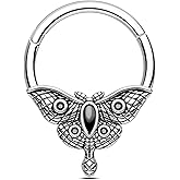 CM Crareesi Mania Moth Septum Ring 16G Mystical Septum Piercing Jewelry 316L Surgical Steel Daith Earrings Gothic Septum Segment Rings Halloween for Women Men
