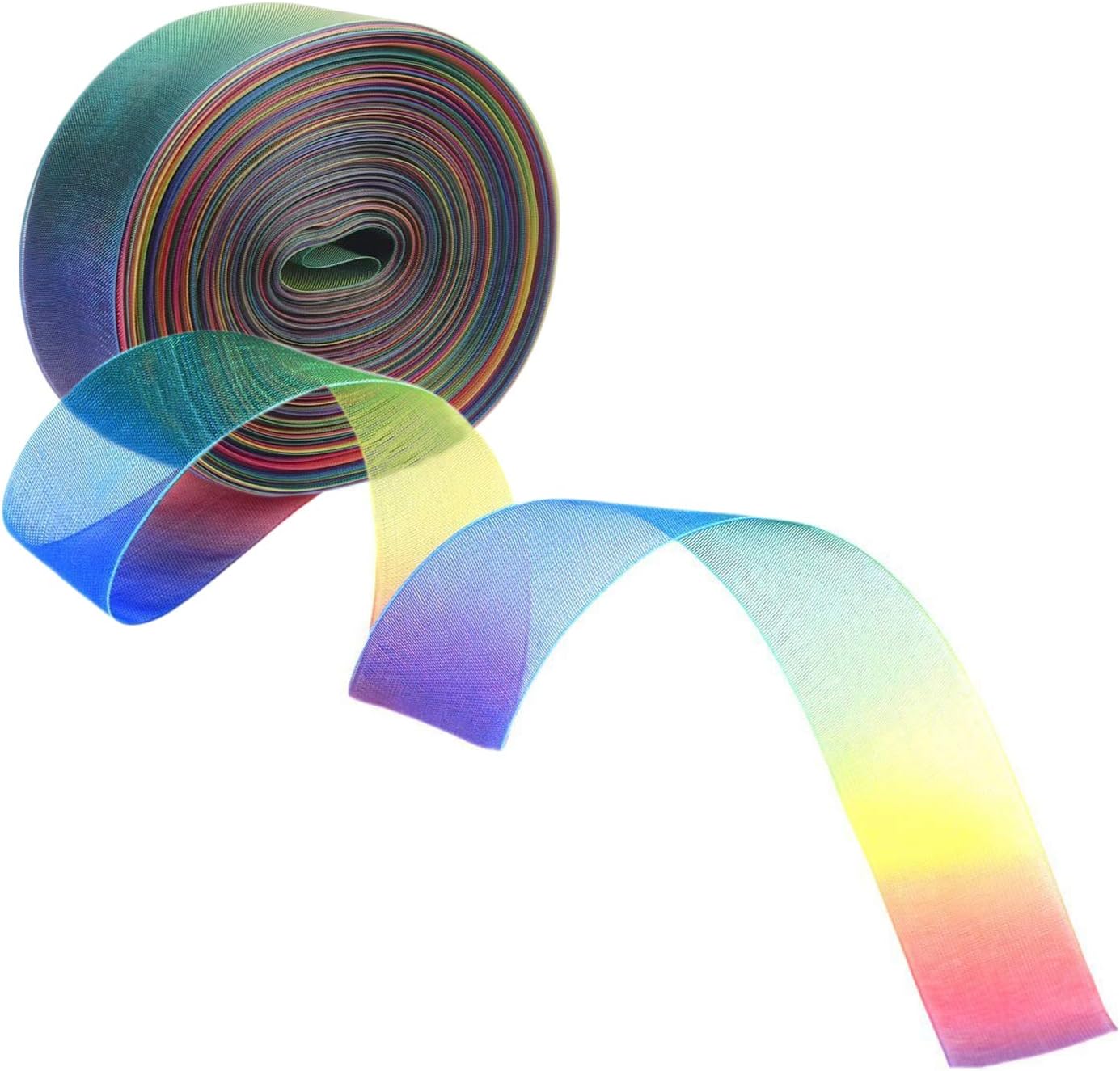 50 Yard 1 Inch Rainbow Shimmer Ribbon - JamHooDirect Shimmer Sheer Organza Ribbons Decorative Bundle Rainbow Ribbon for Wedding Favour/Craft/Gift wrap/Christmas