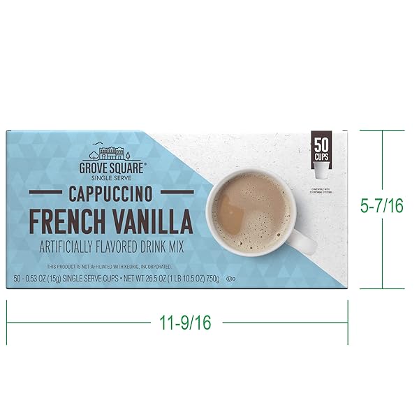 GROVE SQUARE CAPPUCCINO PODS, FRENCH VANILLA, SINGLE SERVE, 50 COUNT (PACK OF 1) – PACKAGING MAY VARY