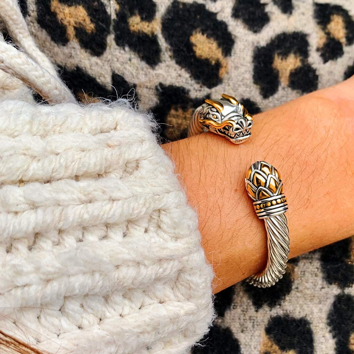 UNY Jewelry Chinese Dragon Rhodium Plated Bracelet Cuff Bangle Vintage Cable Classics Bracelet: Jewelry