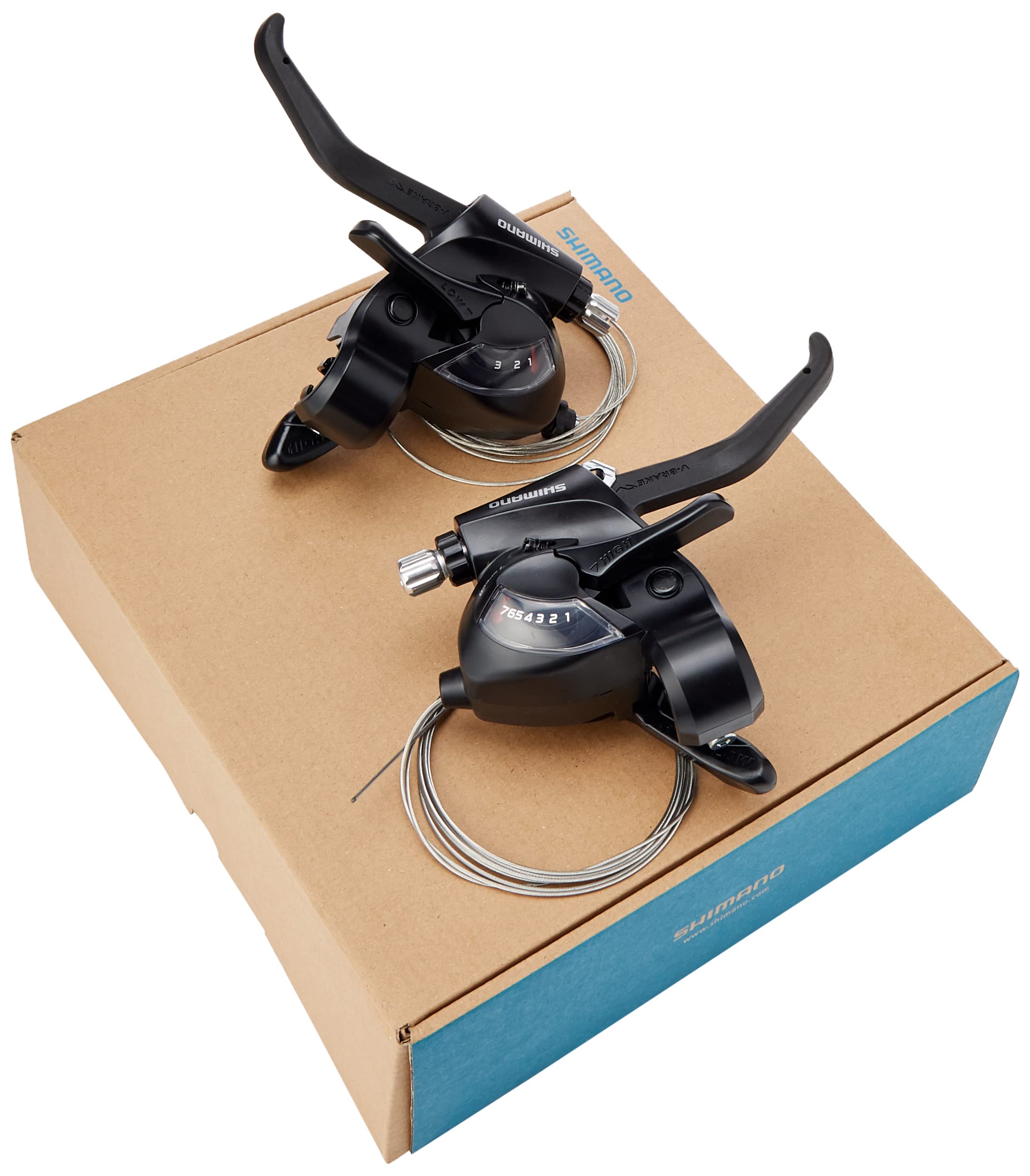 SHIMANO Altus ST-EF41 EZ fire plus STI set for V-brakes, 3x7-speed, 2-finger lever, black One Size,STEF41P7AL