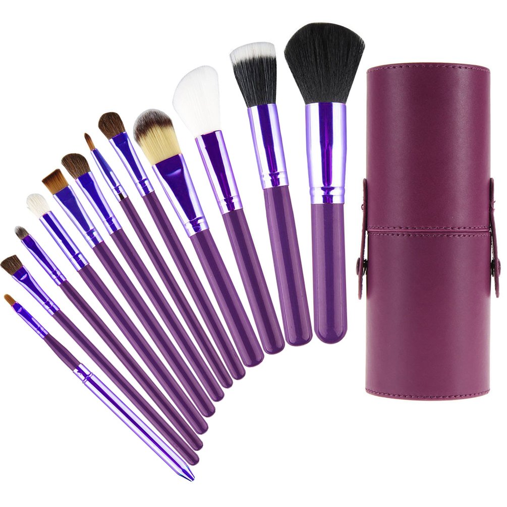 Makeup Brushes NEVER SHEDDING 12pc With Case Professional Super Soft Touch Foundation Blush Eyeliner Face Powder Eyeshadow Blending Contour Face Brush Women Girl Makeup Tool (Plum Purple)