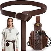 Pumtus 2 Pcs Medieval Belts with Belt Pouch, Renaissance Leather Belt with Drawstring Bag, Vintage Knight Belts and Waist Bag, Renaissance Medieval Leather Set for Halloween Cosplay