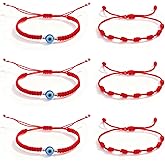 HekouJiub Red Evil Eye Bracelet 6Pcs Adjustable String Bracelet Protection with Evil Eye Charm for Women Men Friends Family