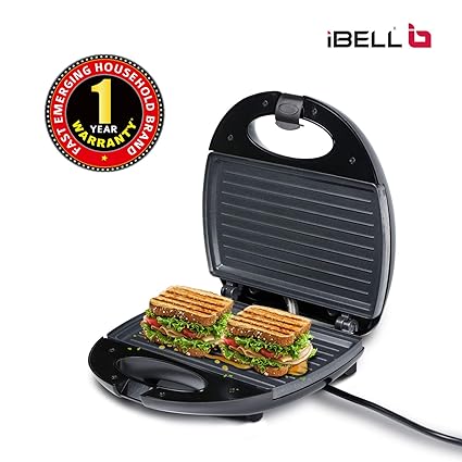 iBELL Two-Slice Sandwich Maker with Non Stick Coated Plates SM112 (750 Watts, Black/Grey)