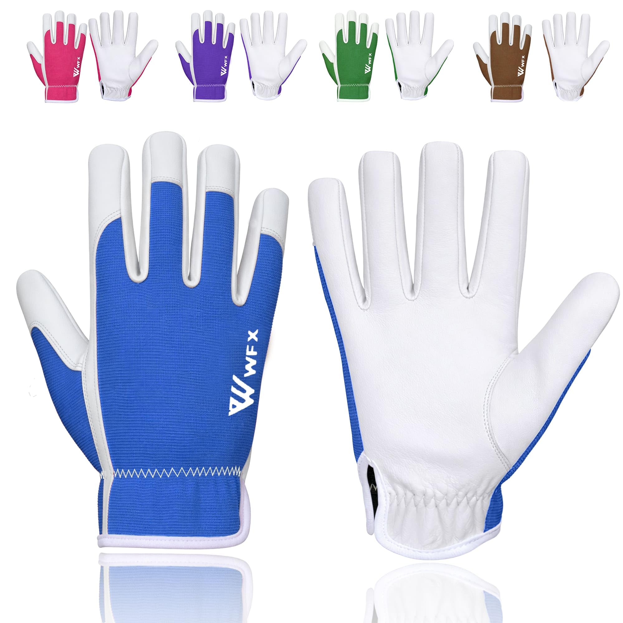 Leather Work Gloves Gardening Breathable Rigger Thorn Proof Palm Building Heavy Duty Gardening Gloves Ladies Mens Gripper Utility (Blue, Small)