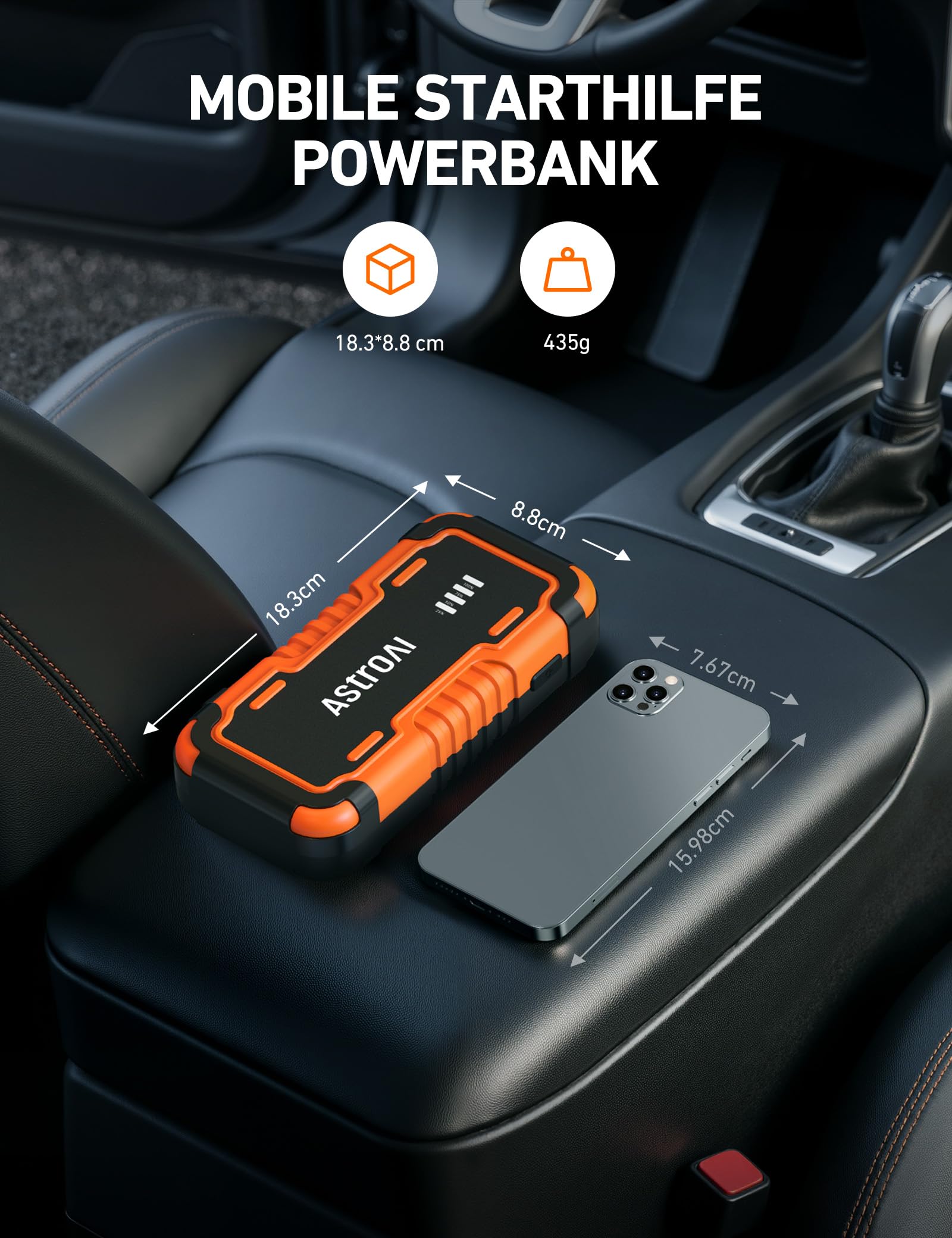 AstroAI P10 Starthilfe Powerbank für pkw, Auto Starthilfe Powerbank, funktioniert mit 10,0L Benzin und 8,0L Diesel, tragbarer Booster Auto Starthilfe für 12V Autos, Motorräder, inklusive LED 8